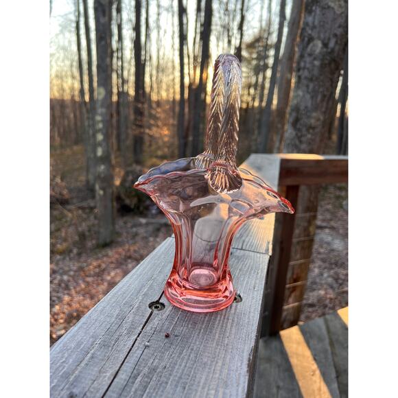 Vintage Pink Depression Glass Basket by Tiffin - Picture 2 of 9